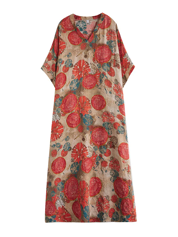 Loose Short Sleeves Printed V-Neck Maxi Dresses - Image 10