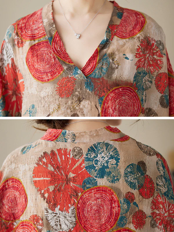 Loose Short Sleeves Printed V-Neck Maxi Dresses - Image 11