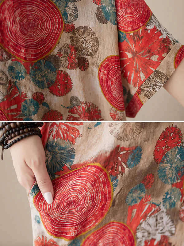Loose Short Sleeves Printed V-Neck Maxi Dresses - Image 12