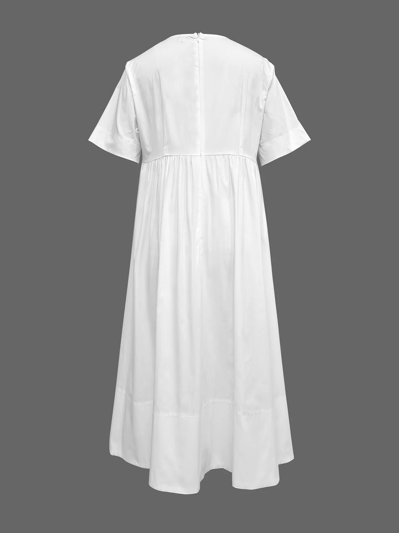 Loose Short Sleeves Solid Color Deep V-Neck Midi Dresses Shirt Dress - Image 5