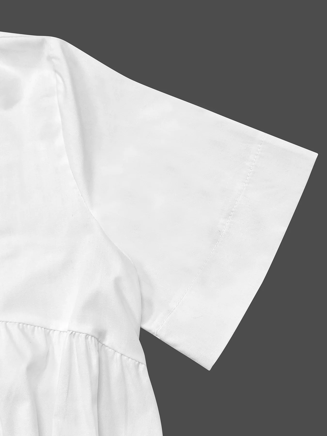 Loose Short Sleeves Solid Color Deep V-Neck Midi Dresses Shirt Dress - Image 7