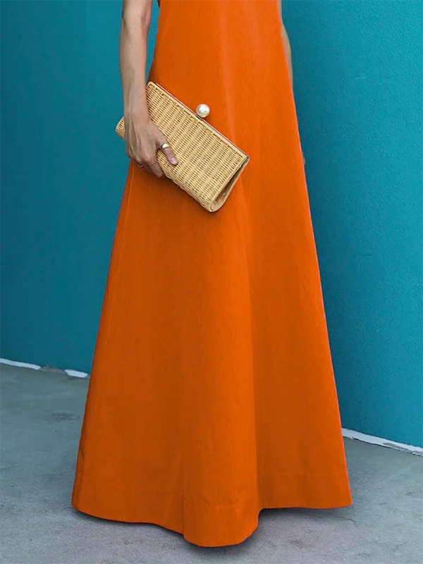Loose Short Sleeves Solid Color High-Neck Maxi Dresses - Image 6