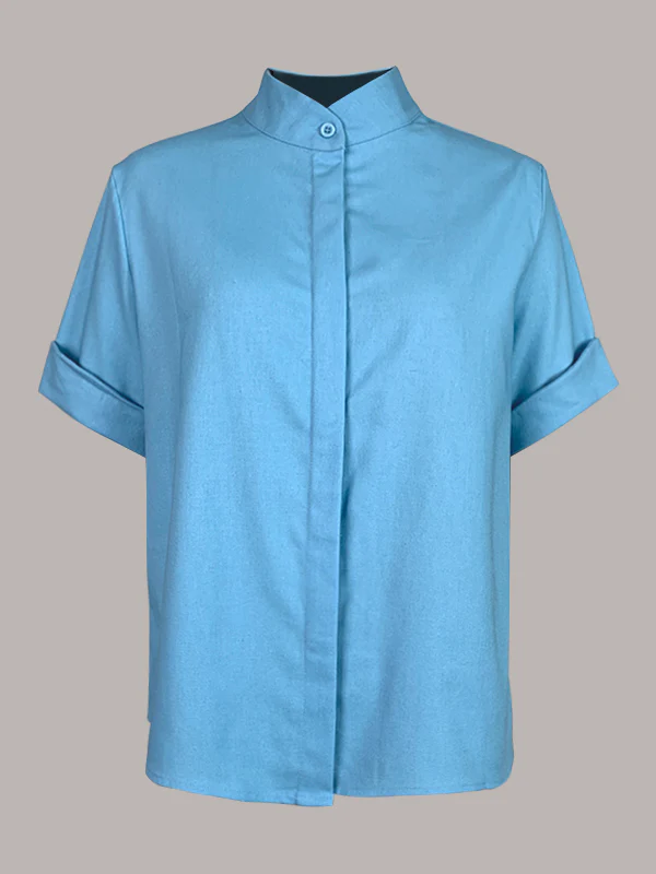 Loose Short Sleeves Solid Color Mock Neck Blouses&Shirts Tops - Image 3