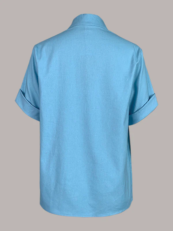 Loose Short Sleeves Solid Color Mock Neck Blouses&Shirts Tops - Image 4