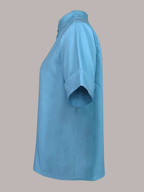 Loose Short Sleeves Solid Color Mock Neck Blouses&Shirts Tops - Image 5
