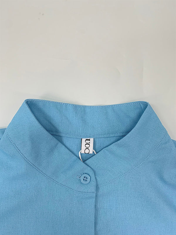 Loose Short Sleeves Solid Color Mock Neck Blouses&Shirts Tops - Image 9