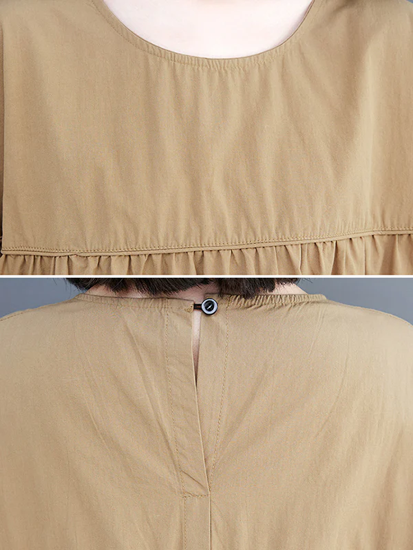 Loose Short Sleeves Solid Color Round-Neck Midi Dresses - Image 13