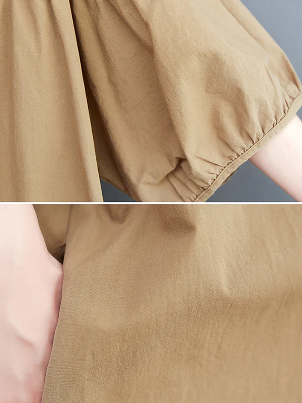 Loose Short Sleeves Solid Color Round-Neck Midi Dresses - Image 14