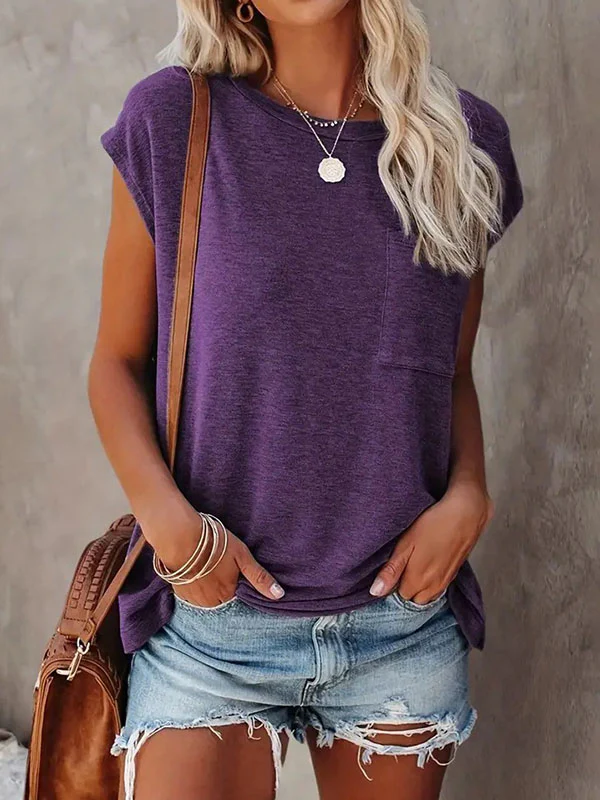 Loose Short Sleeves Solid Color Round-Neck T-Shirts Tops - Image 3