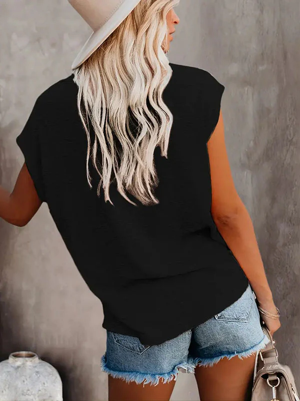 Loose Short Sleeves Solid Color Round-Neck T-Shirts Tops - Image 4