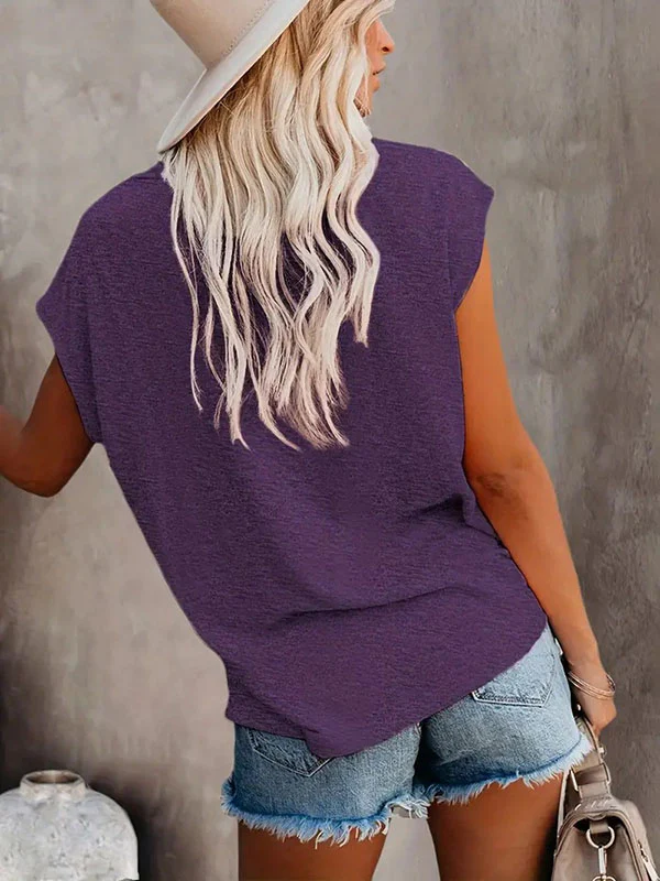 Loose Short Sleeves Solid Color Round-Neck T-Shirts Tops - Image 5