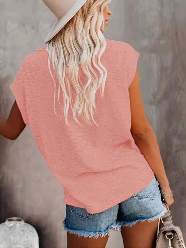 Loose Short Sleeves Solid Color Round-Neck T-Shirts Tops - Image 6