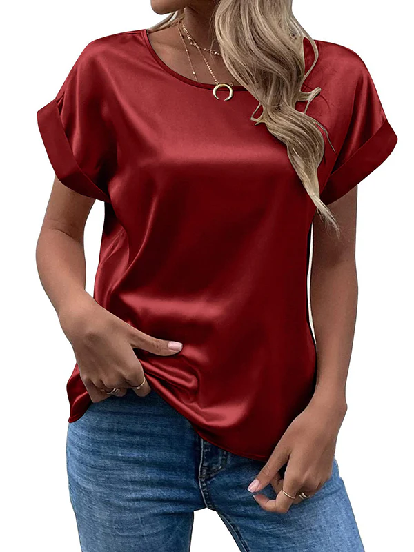 Loose Short Sleeves Solid Color Round-Neck T-Shirts Tops - Image 10