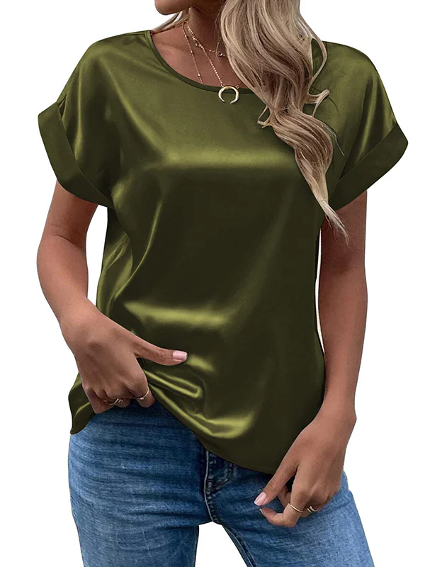 Loose Short Sleeves Solid Color Round-Neck T-Shirts Tops - Image 11