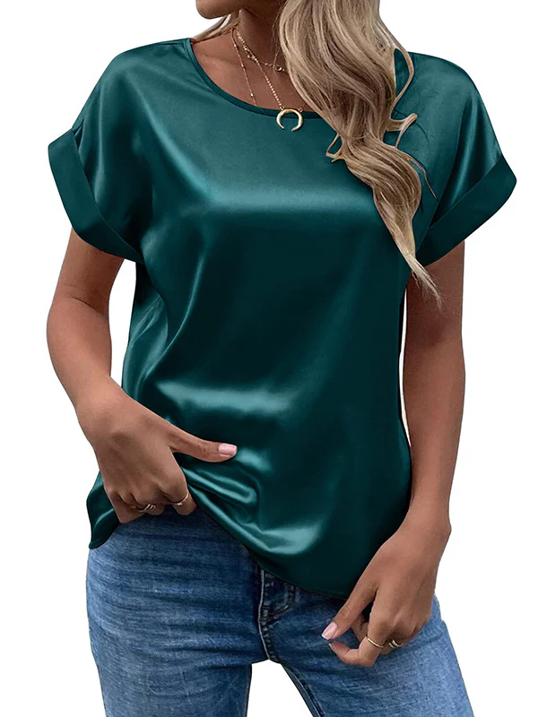 Loose Short Sleeves Solid Color Round-Neck T-Shirts Tops - Image 12