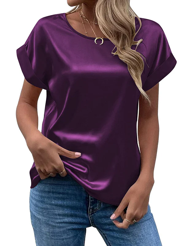 Loose Short Sleeves Solid Color Round-Neck T-Shirts Tops - Image 13