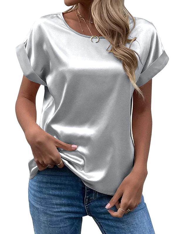 Loose Short Sleeves Solid Color Round-Neck T-Shirts Tops - Image 14