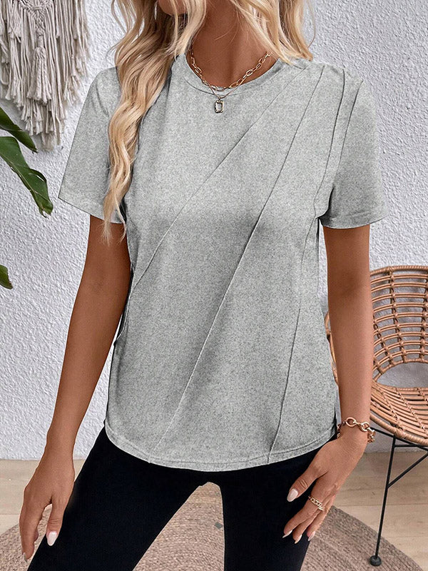 Loose Short Sleeves Solid Color Round-Neck T-Shirts Tops - Image 12