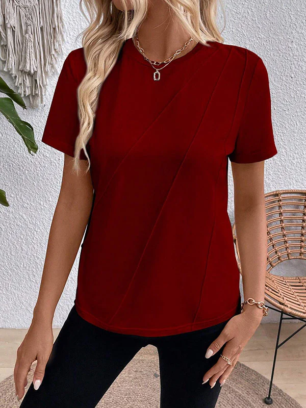 Loose Short Sleeves Solid Color Round-Neck T-Shirts Tops - Image 19