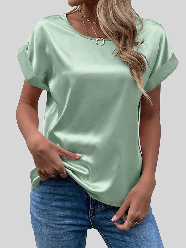 Loose Short Sleeves Solid Color Round-Neck T-Shirts Tops - Image 2