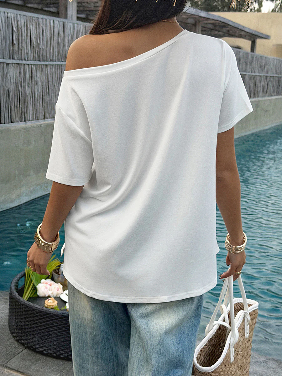 Loose Short Sleeves Solid Color Round-Neck T-Shirts Tops - Image 4