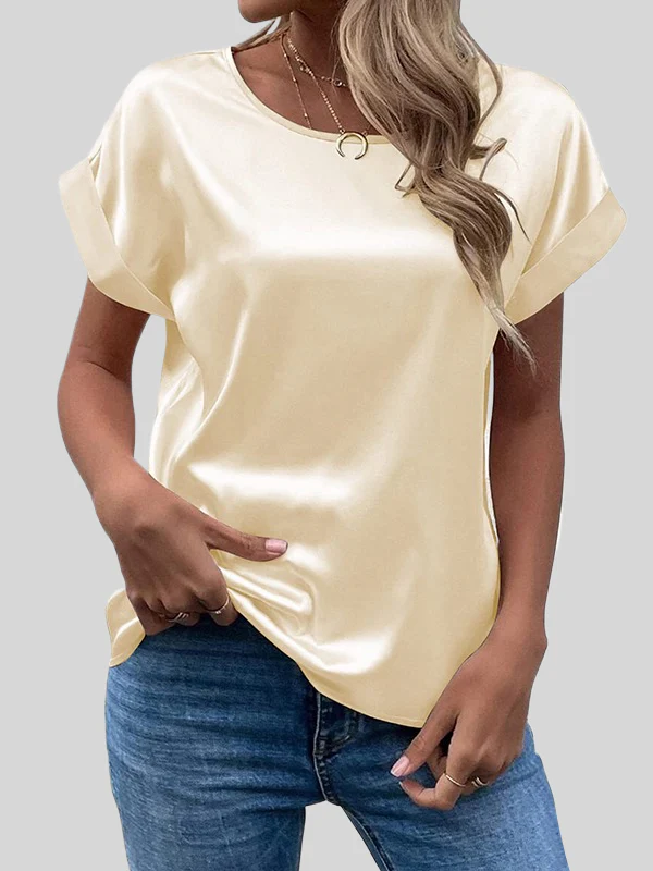 Loose Short Sleeves Solid Color Round-Neck T-Shirts Tops - Image 3