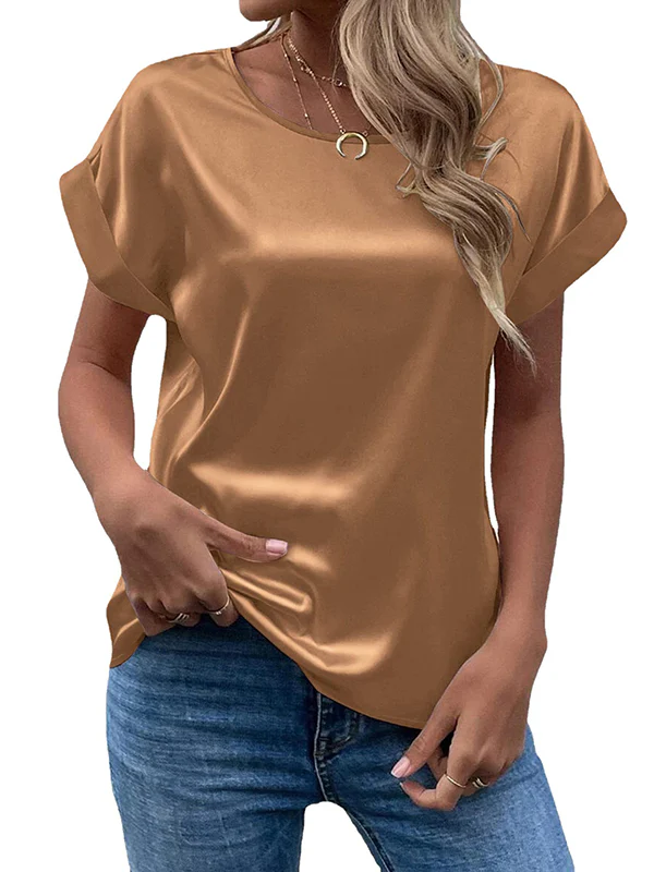 Loose Short Sleeves Solid Color Round-Neck T-Shirts Tops - Image 4