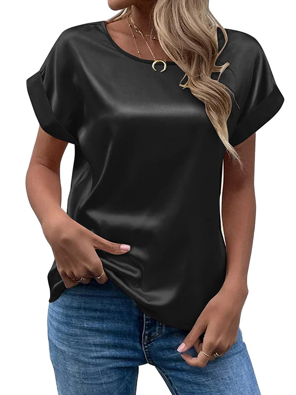 Loose Short Sleeves Solid Color Round-Neck T-Shirts Tops - Image 5