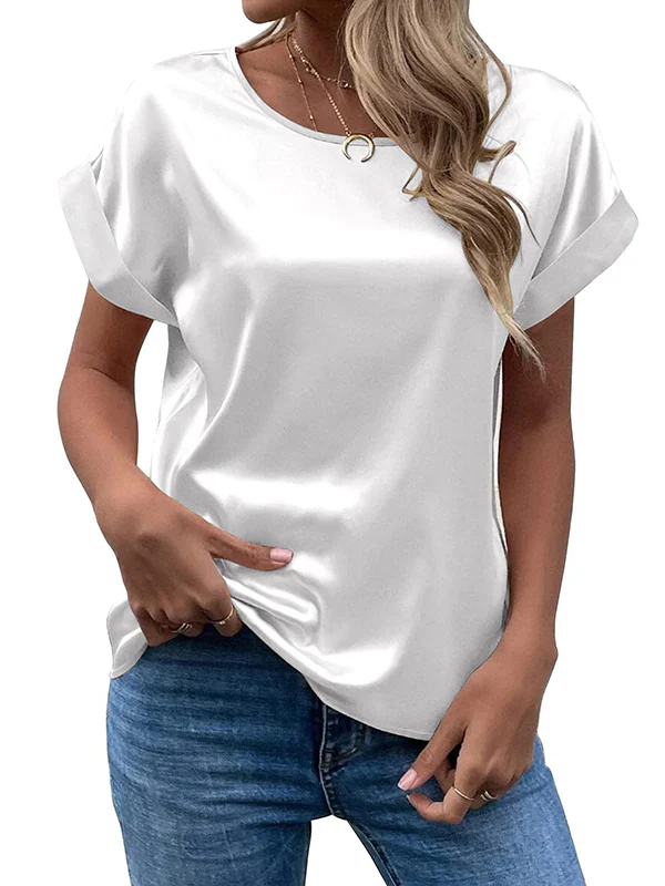 Loose Short Sleeves Solid Color Round-Neck T-Shirts Tops - Image 6
