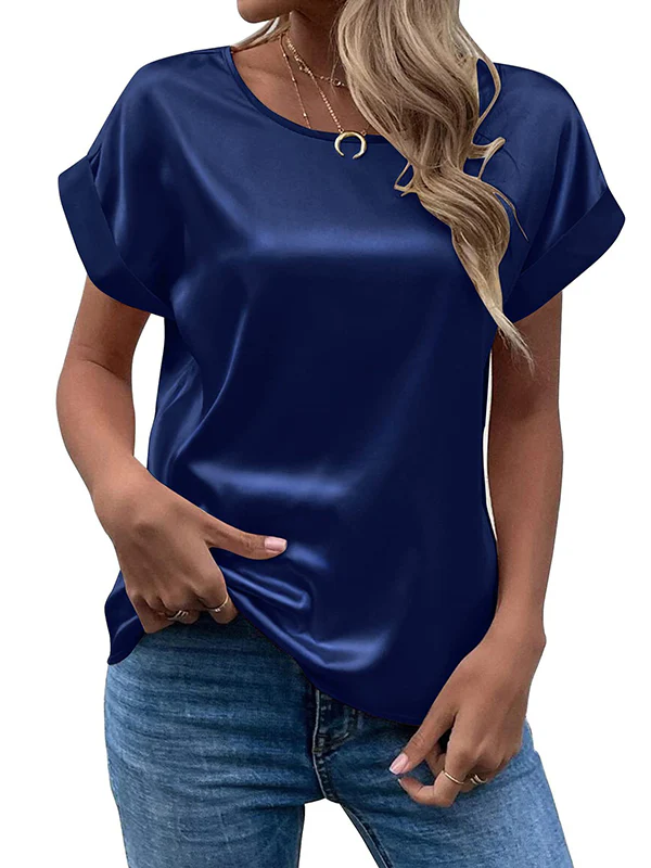 Loose Short Sleeves Solid Color Round-Neck T-Shirts Tops - Image 9