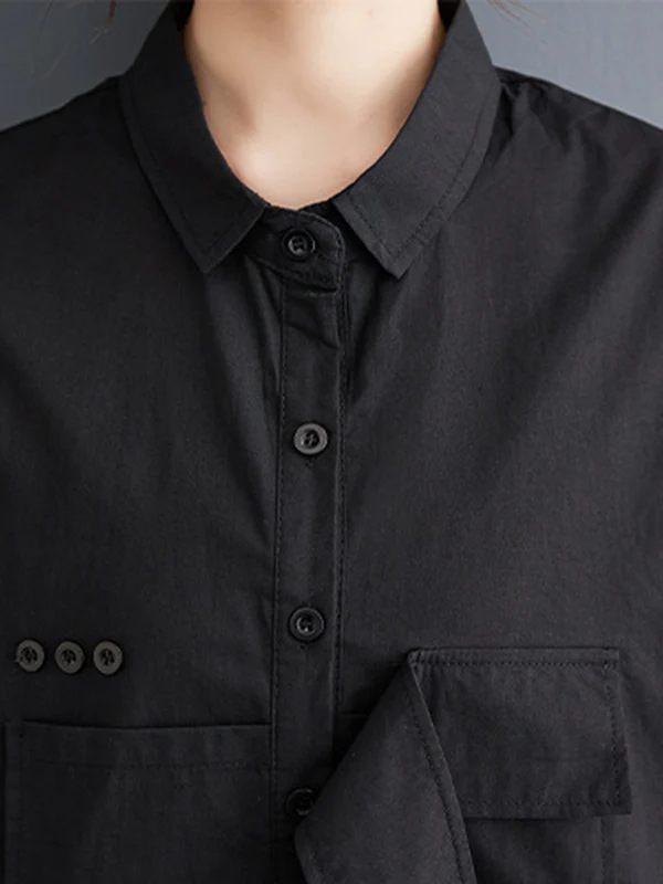 Loose Short Sleeves Solid Color Split-Joint Blouses - Image 14