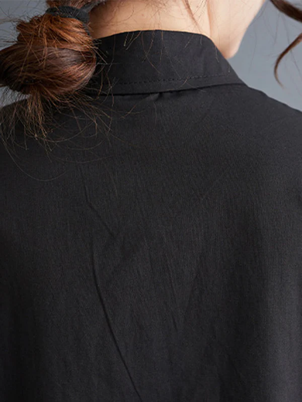 Loose Short Sleeves Solid Color Split-Joint Blouses - Image 15