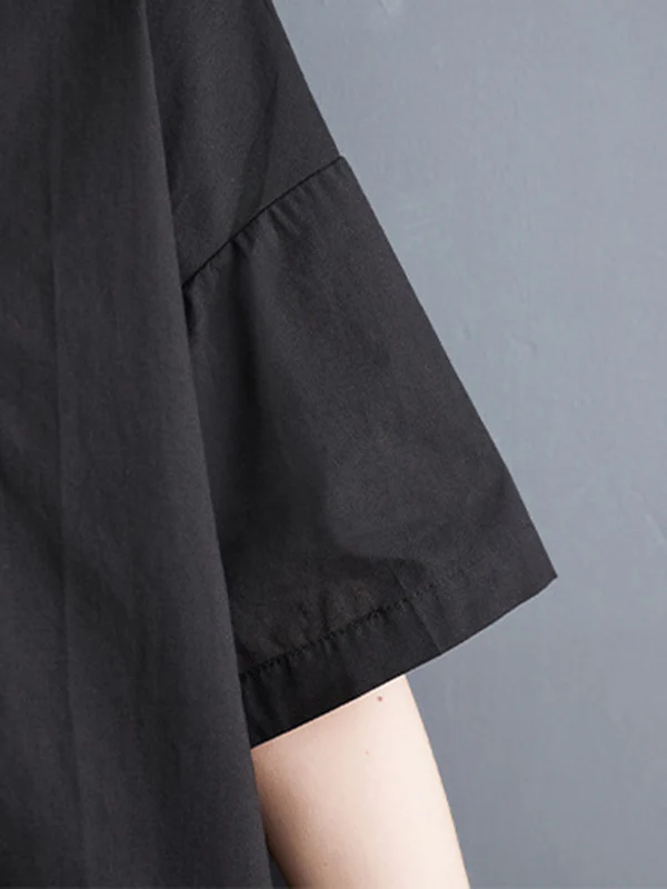 Loose Short Sleeves Solid Color Split-Joint Blouses - Image 17