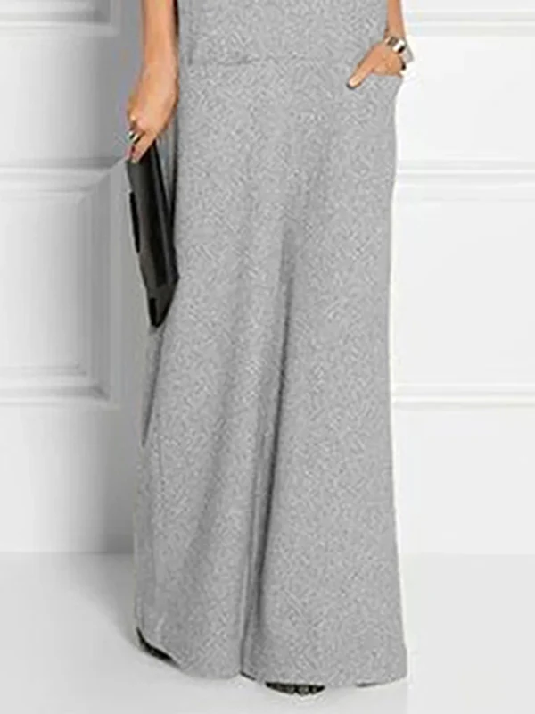 Loose Short Sleeves Solid Color Split-Joint High Neck Maxi Dresses - Image 2