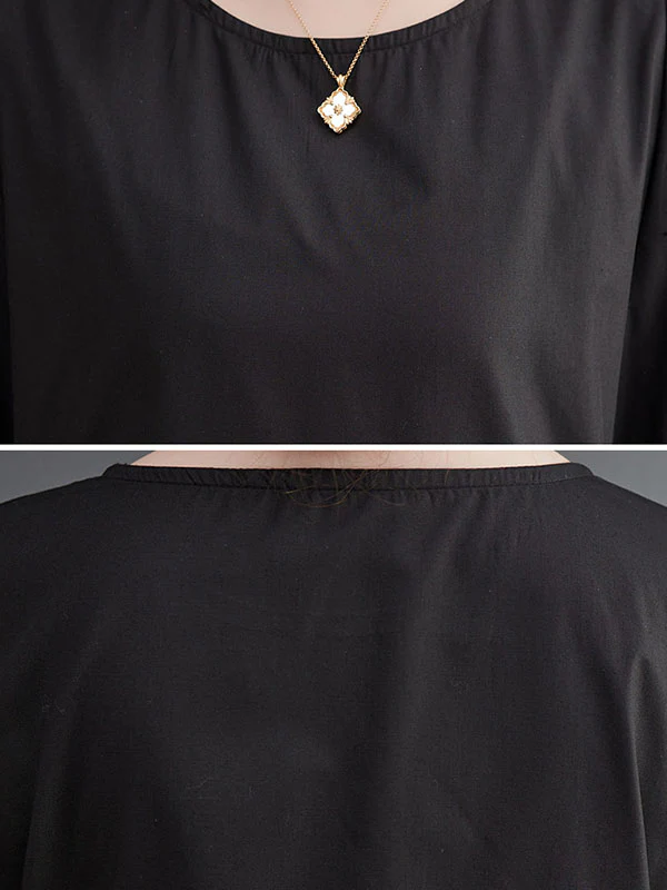 Loose Short Sleeves Solid Color Split-Joint Round-Neck Midi Dresses - Image 13