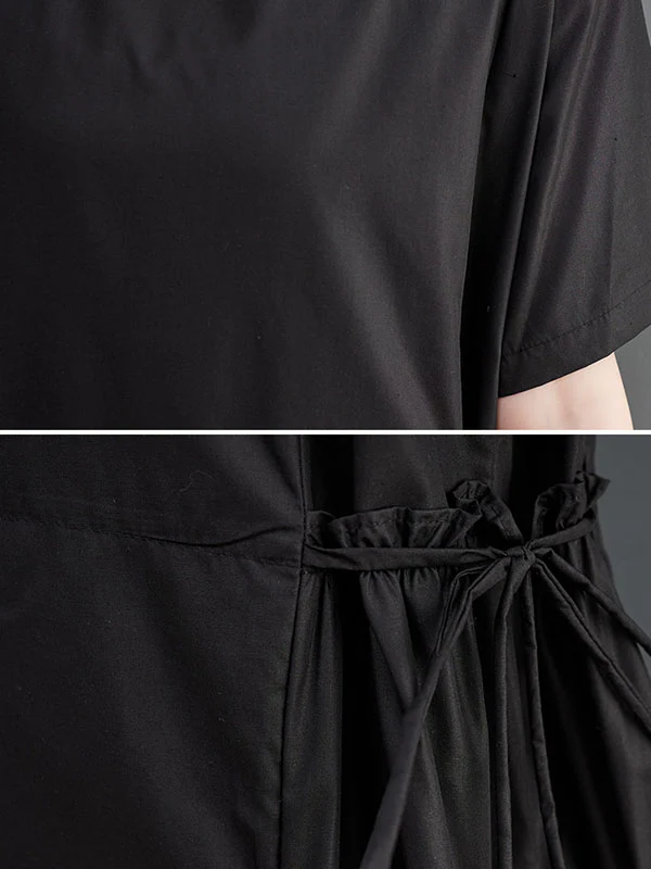 Loose Short Sleeves Solid Color Split-Joint Round-Neck Midi Dresses - Image 14
