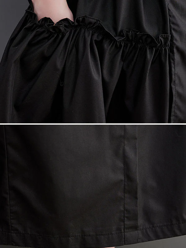 Loose Short Sleeves Solid Color Split-Joint Round-Neck Midi Dresses - Image 15