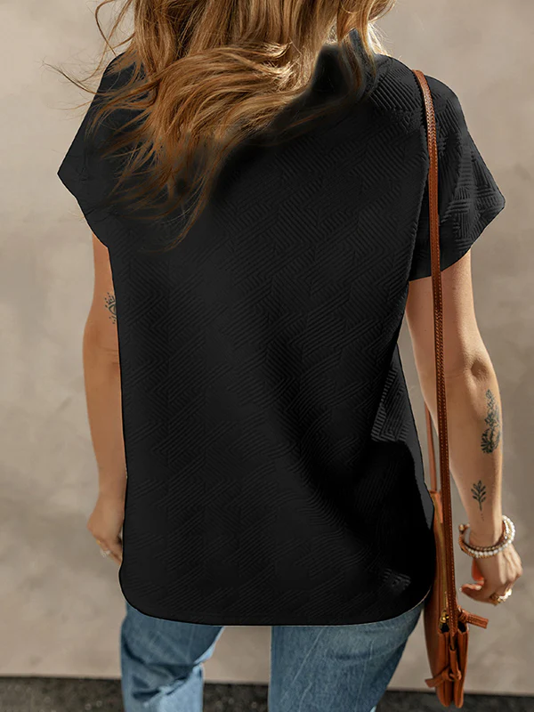 Loose Short Sleeves Solid Color V-Neck T-Shirts Tops - Image 10