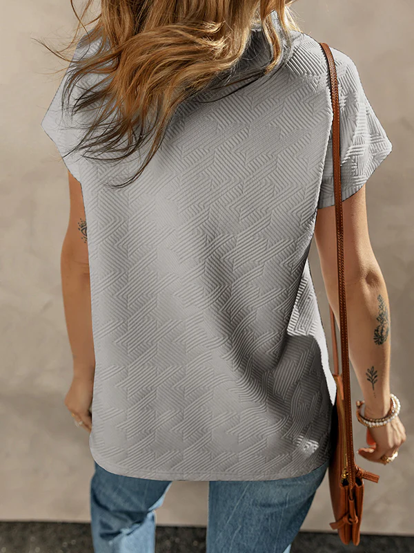 Loose Short Sleeves Solid Color V-Neck T-Shirts Tops - Image 12