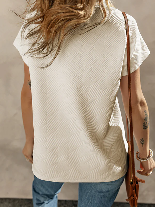 Loose Short Sleeves Solid Color V-Neck T-Shirts Tops - Image 14