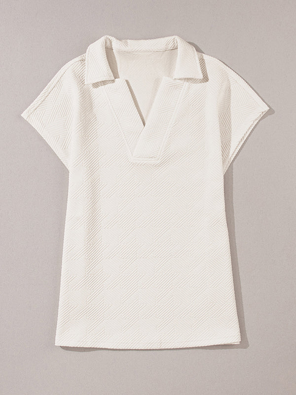 Loose Short Sleeves Solid Color V-Neck T-Shirts Tops - Image 15