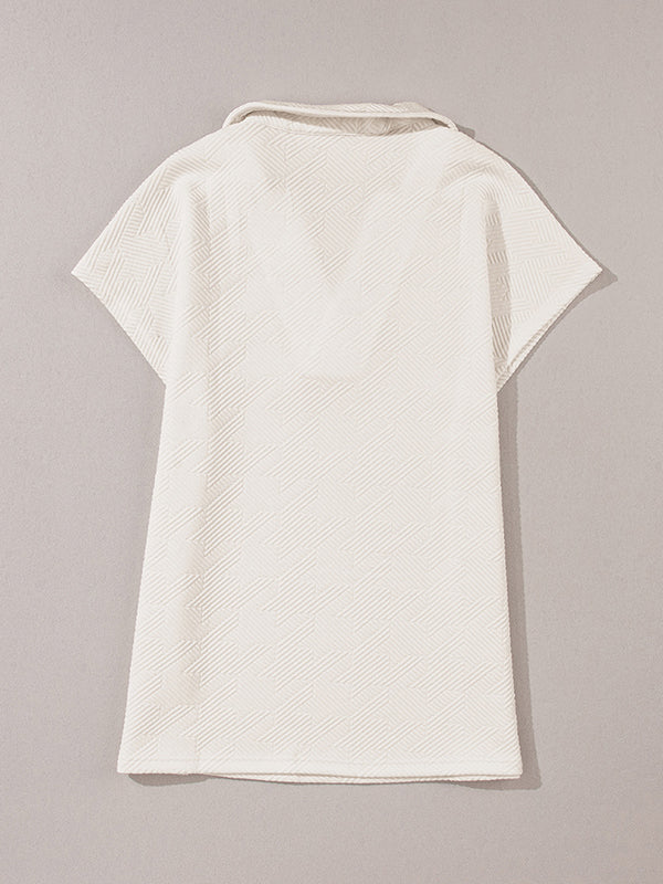Loose Short Sleeves Solid Color V-Neck T-Shirts Tops - Image 16