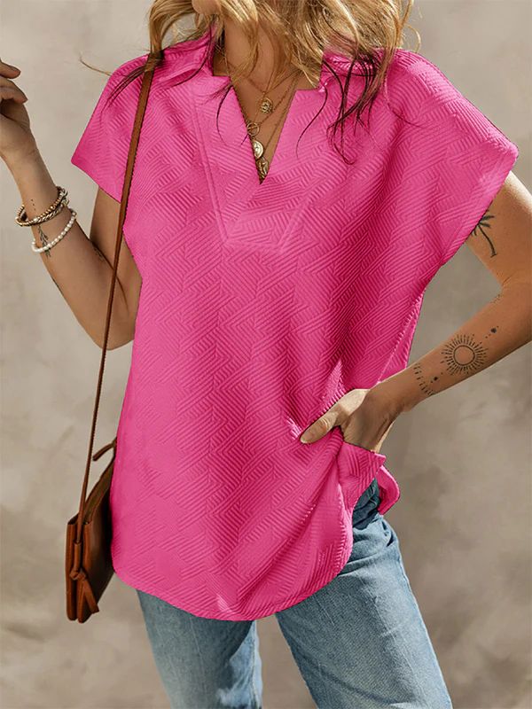 Loose Short Sleeves Solid Color V-Neck T-Shirts Tops - Image 5