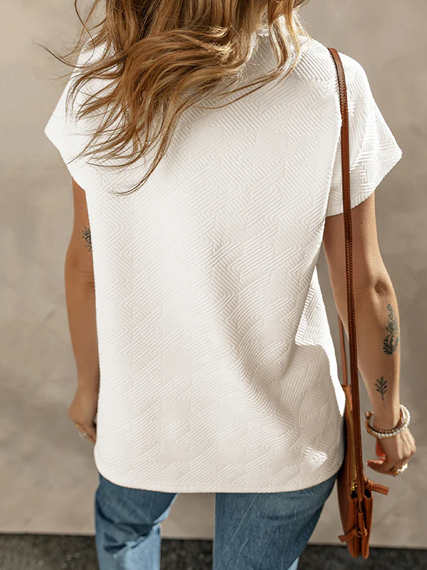 Loose Short Sleeves Solid Color V-Neck T-Shirts Tops - Image 8