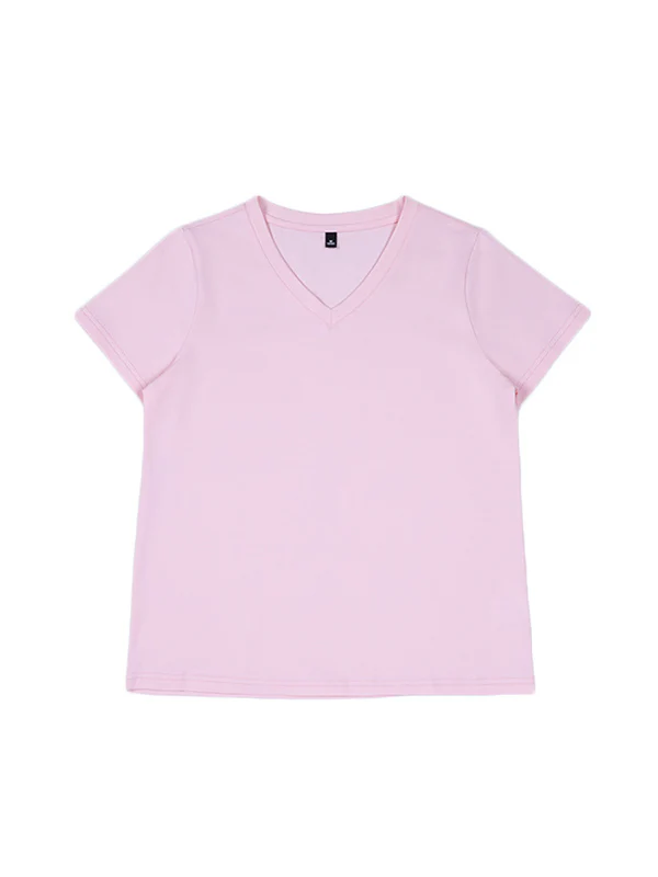 Loose Short Sleeves Solid Color V-Neck T-Shirts Tops - Image 18