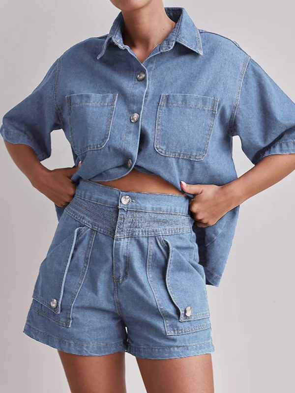Loose Short Sleeves Split-Joint Lapel Blouses&Shirts Tops - Image 2