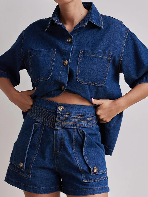 Loose Short Sleeves Split-Joint Lapel Blouses&Shirts Tops - Image 4