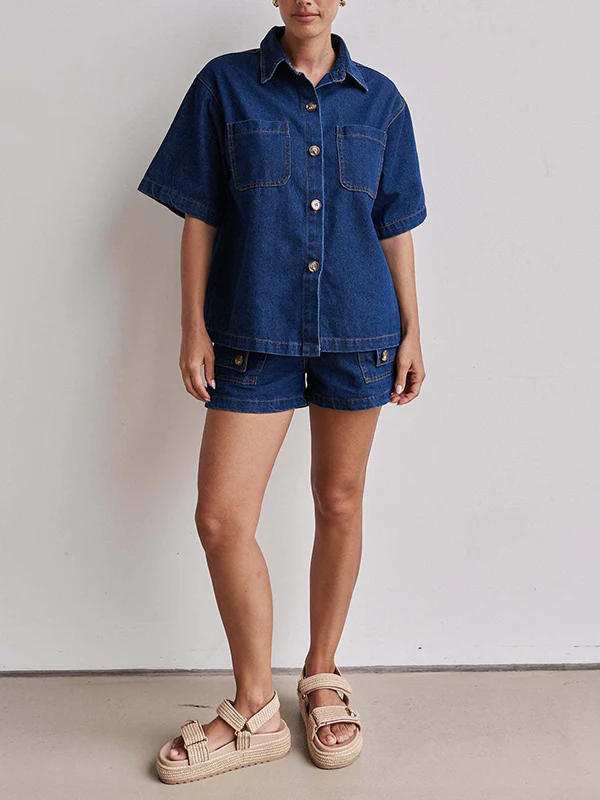 Loose Short Sleeves Split-Joint Lapel Blouses&Shirts Tops - Image 6