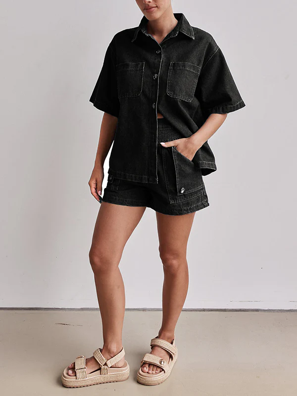 Loose Short Sleeves Split-Joint Lapel Blouses&Shirts Tops - Image 8