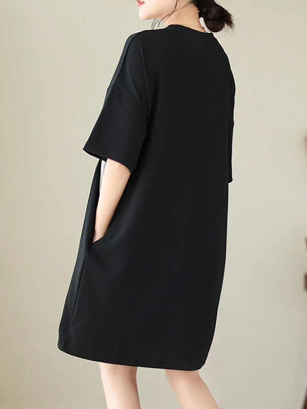 Loose Short Sleeves Split-Joint Round-Neck Mini Dresses - Image 10